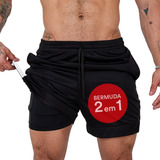 Bermuda 2 Em 1 Short Duplo Esportivo Com Bolso Academia Run 