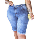 Bermuda Feminina Jeans Clara C Lycra Plus Size Cintura Alta