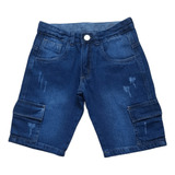 Bermuda Jeans Cargo Masculina Infantil Juvenil Tam 10 Ao 16