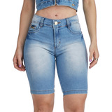 Bermuda Jeans Feminina Com Lycra Cintura