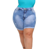Bermuda Jeans Feminina Plus Sise Com Lycra Barra Dobrada