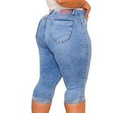 Bermuda Maria Joao Jeans Feminina Plus Size Empina Bumbum