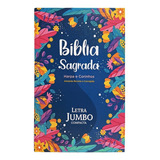 Bíblia Sagrada Evangelica Feminina Mulher Letra Grande Extra Gigante Jumbo Azul Harpa Corinho Capa Dura Luxo Florida Colorida Folhagens Folhas