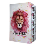Bíblia Sagrada Evangélica Letra Gigante Com Índice Abas Adesivas Laterais Leão Rosa Coroa Feminina Seja Forte E Corajosa Promoção Arc Sb Linda Capa Luxo