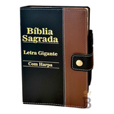 Bíblia Sagrada Letra Gigante - Botão - Preta C/ Marrom