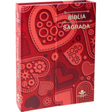 Bíblia Sagrada Letra Maior Capa Ilustrada Vermelho Com Corações Naa Imantada Tamanho Médio