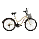 Bicicleta Aro 26 Feminina Retrô Beach 18 Marchas Bege