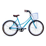 Bicicleta Aro 26 Feminina Retro Vintage Cestinha 6 Marchas Cor Água