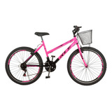 Bicicleta Aro 26 Mtb Bi-color Feminina 21 Marchas Com Cesta
