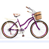 Bicicleta Aro 26 Retrô Vintage Feminina Cesta Vime Bagageir Cor Violeta/fosca Tamanho Do Quadro L