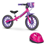 Bicicleta Balance Feminina Nathor Aro 12 Rosa Com Capacete