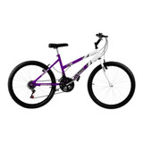 Bicicleta  De Passeio Ultra Bikes Bike Aro 24 Bicolor 18 Marchas Freios V-brakes Cor Lilás/branco