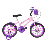 Bicicleta Infantil Ultra Bikes Bike Ultra Kids Aro 16 1v Freios V-brake Cor Rosa-bebê Com Rodas De Treinamento