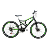Bicicleta Kls Full Suspension Aro 26 Freio À Disco Cor Preto/verde Tamanho Do Quadro 18