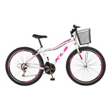 Bicicleta Mtb Kls Aro 26 Alumínio Sport 21 Marchas C/ Cesta Cor Bike Aro 26 Branco/pink