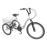 Bicicleta Triciclo Alumínio Aro 26 Marchas Freio Disco Prata