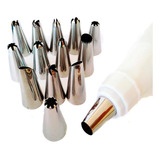 Bico Confeitar 12 Pc + Saco Confeitar Profissional Inox Bolo