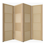Biombo Ripado 4 Folhas Em Mdf Cru Mod 02 - C/ 6 Pezinhos