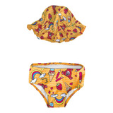 Biquíni Infantil Com Chapéu Dupla Face Fun Sun Laranja Cecí