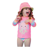 Biquini Infantil Kukiê Blusa Calcinha E Chapéu Prot Uv50+