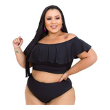 Biquini Plus Size Cintura Alta Hot Pants Babado Com Bojo