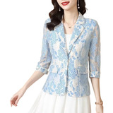 Blazer Casaquinho Slim Manga Longa Renda Elegante Soltina