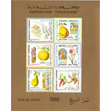 Bloco 6 Tunisia 1971 Flores Frutas E Folclore Dourado Novo