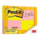 Bloco Adesivo Post-it 3m 38x50mm Neon 4x100 Folhas