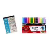 Bloco Exercício Lettering Cis + 20 Caneta Brush Pen Newpen