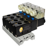 Bloco Manifold Com 08 Válvulas Solenoide 5/2 Vias 1/4 220vca