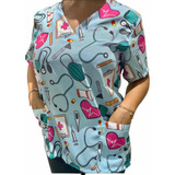 Blusa Bata Camisa Scrub Pijama Hospitalar Cirúrgico Azul 