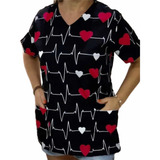 Blusa Bata Camisa Scrub Pijama Hospitalar Cirúrgico Coração