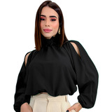 Blusa Bata Feminina Cropped Manga Bufante