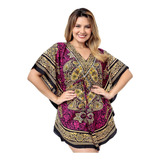 Blusa Bata Kaftan Indiana Feminina Longuete Boho Hippie.