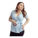 Blusa Bata Luena Gestante E Amamentação - Azul Claro