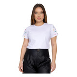 Blusa Blusinha Baby Look Algodão Feminina Bordada Delicada