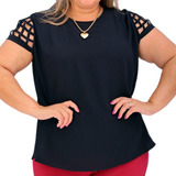 Blusa Blusinha Detalhes Feminina Crepe Na Manga Verão Cores