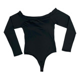 Blusa Body Bodi Feminino Manga Longa Gola Canoa Com Bojo