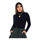 Blusa Cacharrel Feminina Segunda Pele Manga Longa Gola