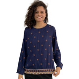 Blusa Camisa Feminina Modeni Bordado Manga Longa 370