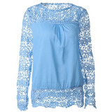 Blusa Camisa Manga Longa Renda Guipir Chiffon Multi Bella