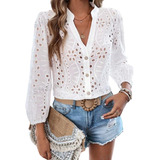 Blusa Camisa Manga Longa Renda Laise Lese Michell