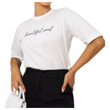 Blusa Camiseta Moda Fem T-shirt Básic Gola Alta Motivacional