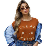 Blusa Camiseta T-shirt Feminina Manga Curta Básica Pedraria
