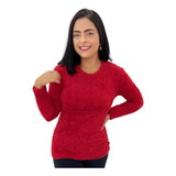 Blusa Casaco Feminina Pelinho Grosso Gola Redonda Felpudo