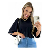 Blusa Cropped De Amarrar Com Manga Longa Flare Sino