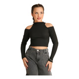 Blusa Cropped Manga Longa Moda Blogueira Juvenil Feminino 