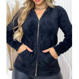 Blusa De Frio Feminina Pelinho Felpuda Com Capuz Inverno
