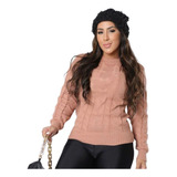 Blusa De Frio Feminina Tricot Manga Longa Croche Agasalho