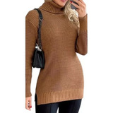Blusa De Frio Gola Alta De Tricô Lã Minivest Fenda Lateral 
